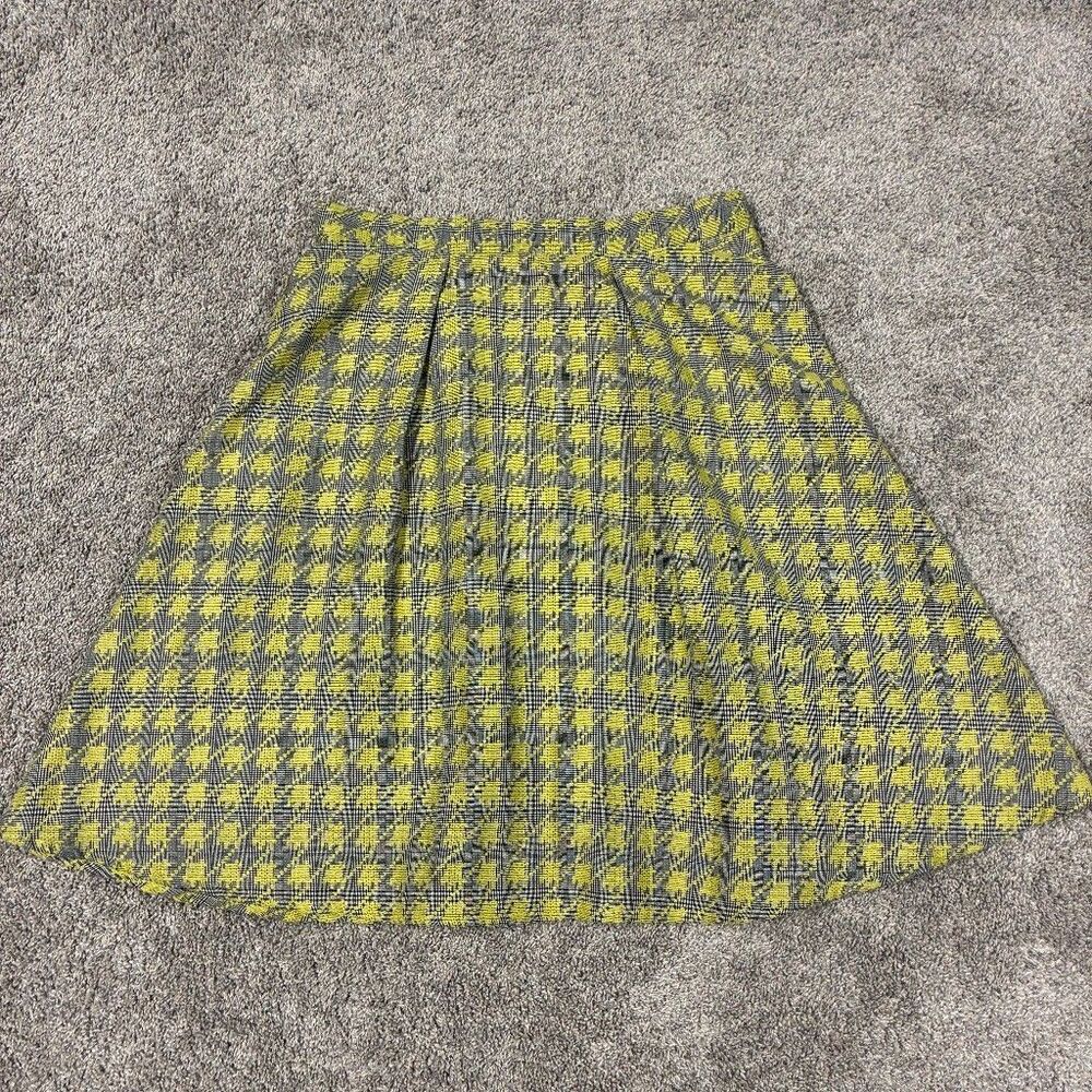 Frock Shop Yellow Black Houndstooth Tweed A-Line Skirt XL Lined Zip Pleated